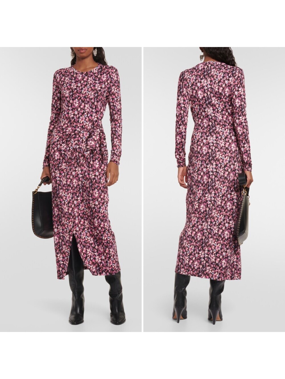Isabel Marant Lisy Long Sleeve Floral Print Midi Dress Sz 8 Stretch Jersey Chic
